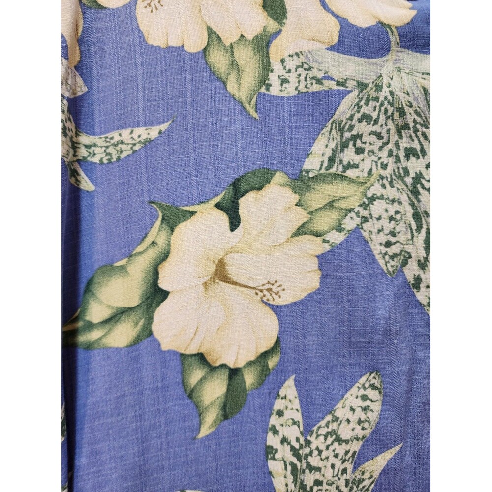 Bermuda Bay Men XL Blue Green Leaf Shirt Button Silk Tropical Vaca Hawaiin Aloha - Picture 6 of 14